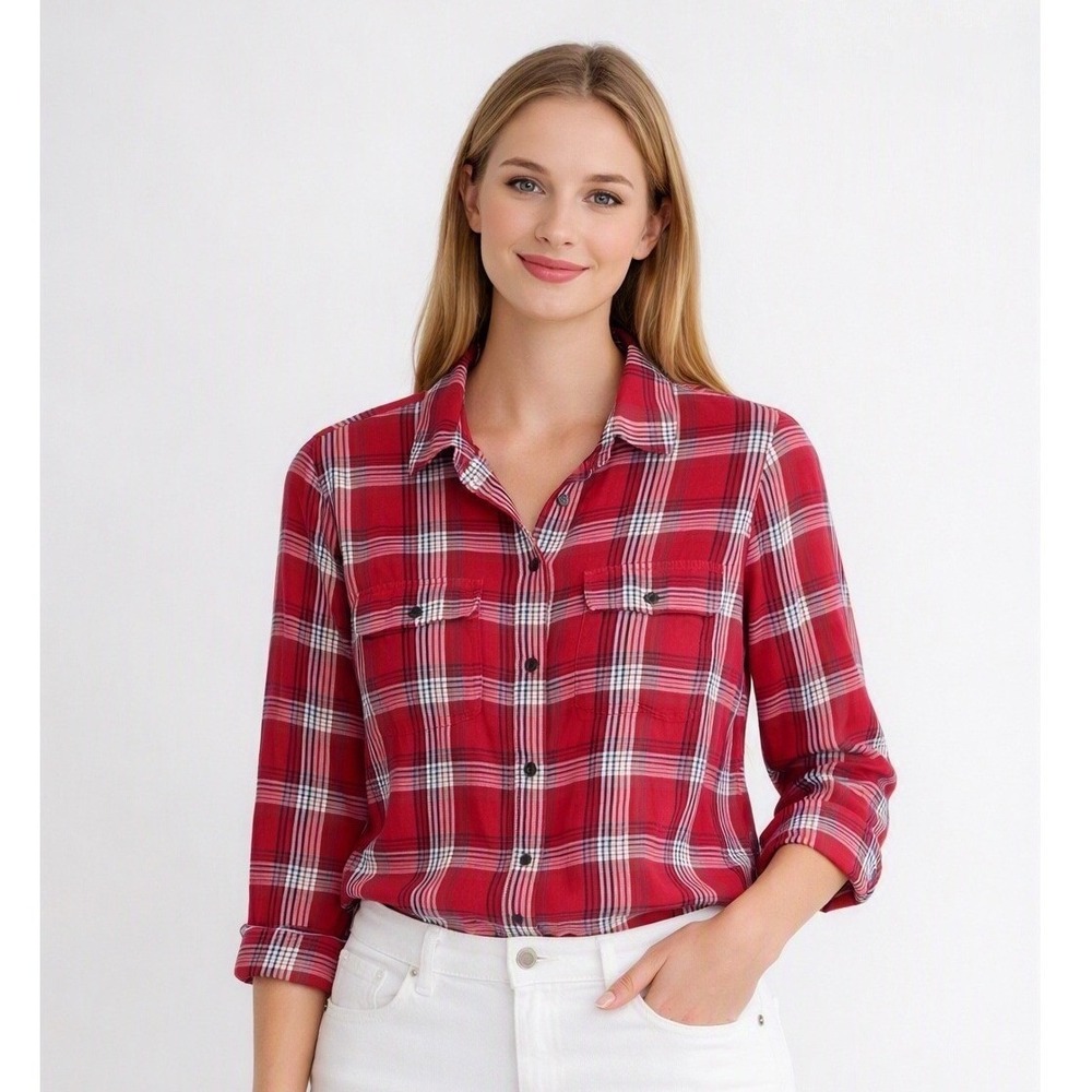 Madewell Shirt Top Long Sleeve Red Plaid XS Button Down